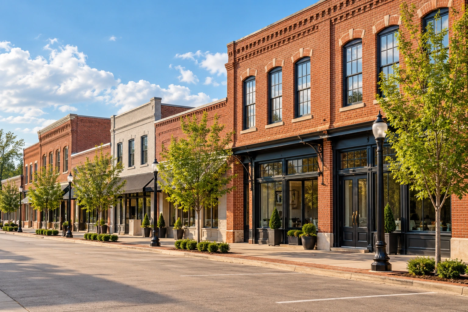 Conceptual downtown streetscape inspired by North Louisiana